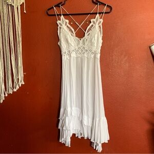Free People White Asymmetrical Ruffled Babydoll Dress